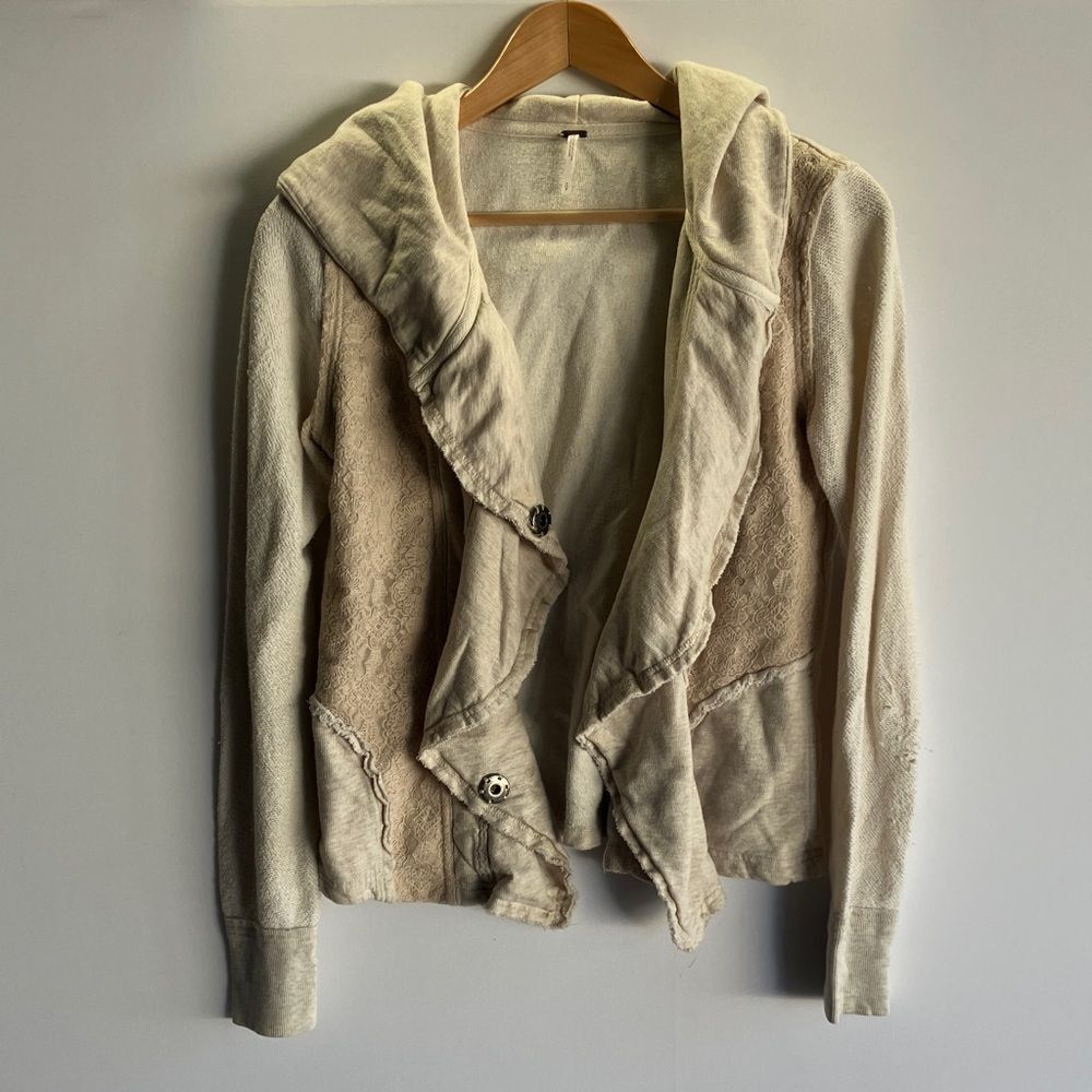 Free People Cream Hooded Cardigan